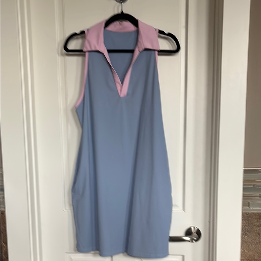 Blue and Pink Sleeveless Dress